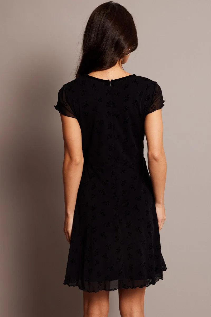 Black Ditsy Mini Dress Short Sleeve Burn out sold by Ally Fashion product image thumbnail 5