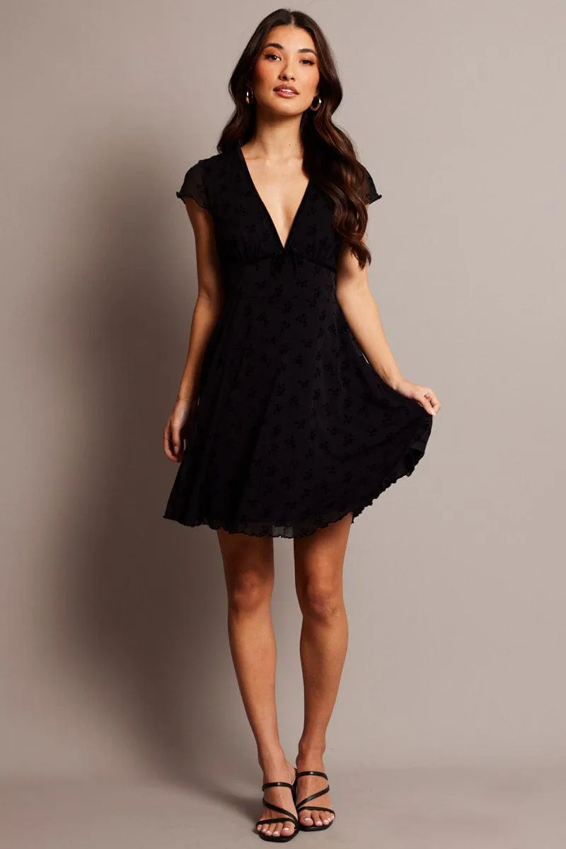 Black Ditsy Mini Dress Short Sleeve Burn out sold by Ally Fashion product image thumbnail 2
