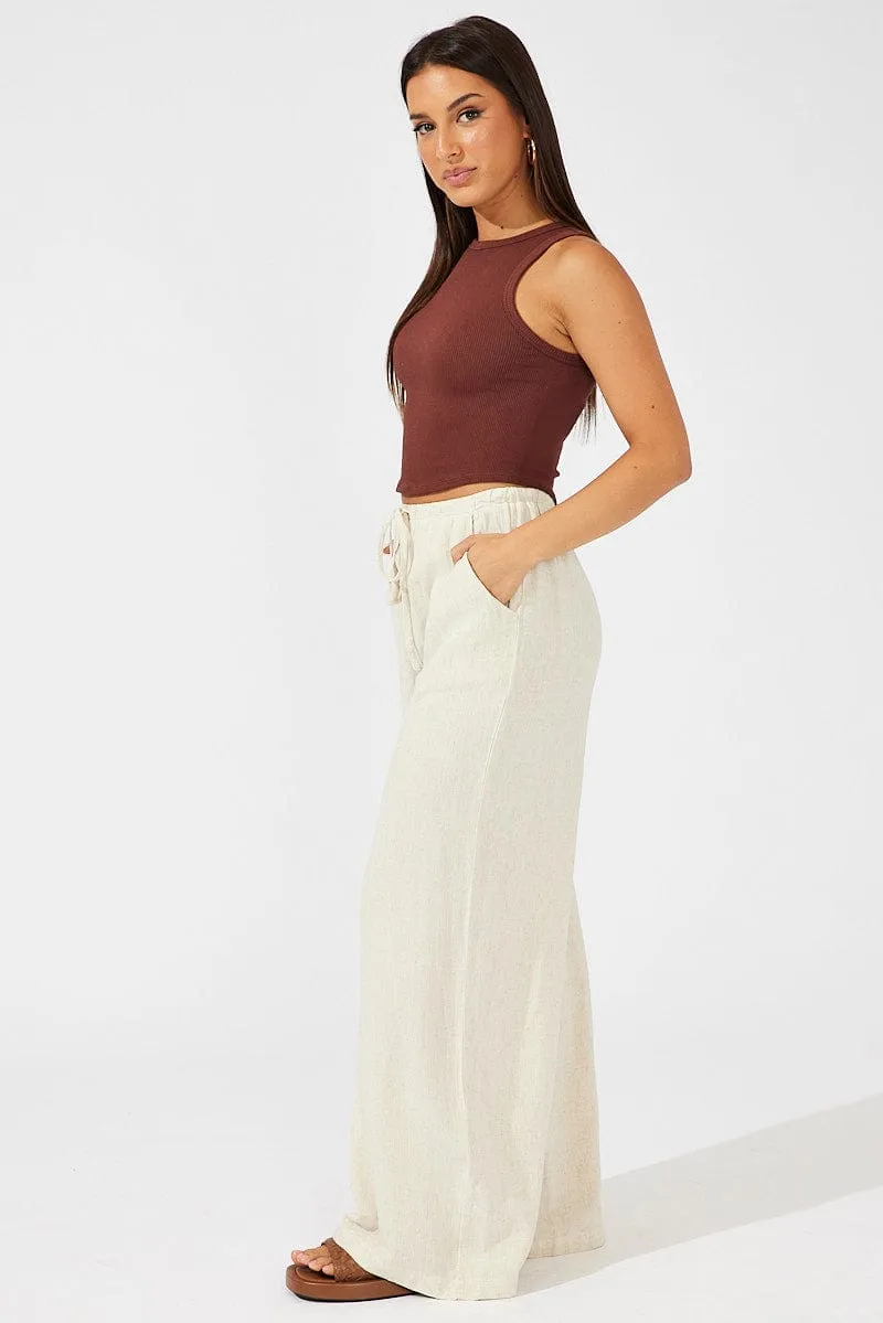 Beige Wide Leg Pants High Rise sold by Ally Fashion product image thumbnail 4
