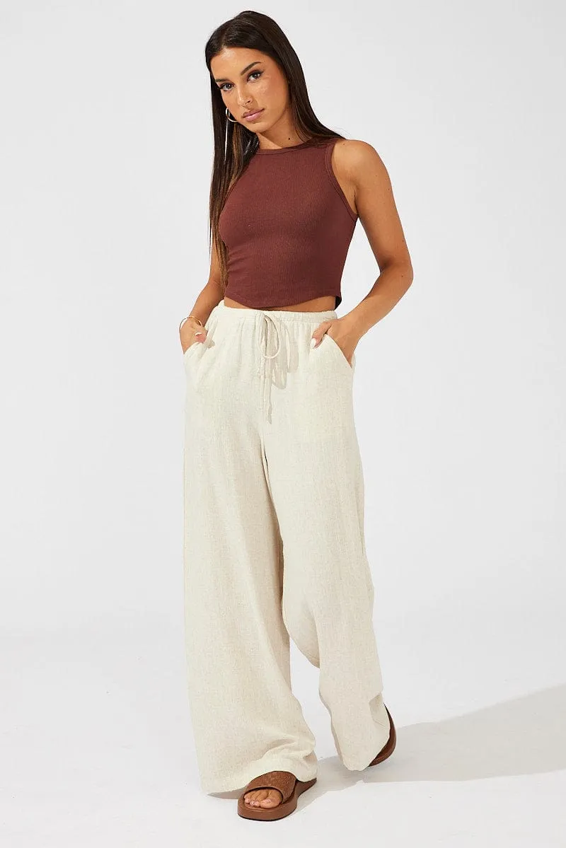 Beige Wide Leg Pants High Rise sold by Ally Fashion
