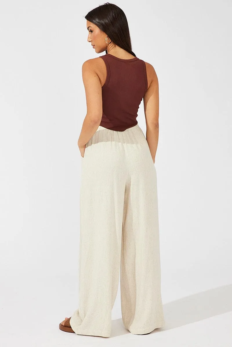 Beige Wide Leg Pants High Rise sold by Ally Fashion product image thumbnail 5