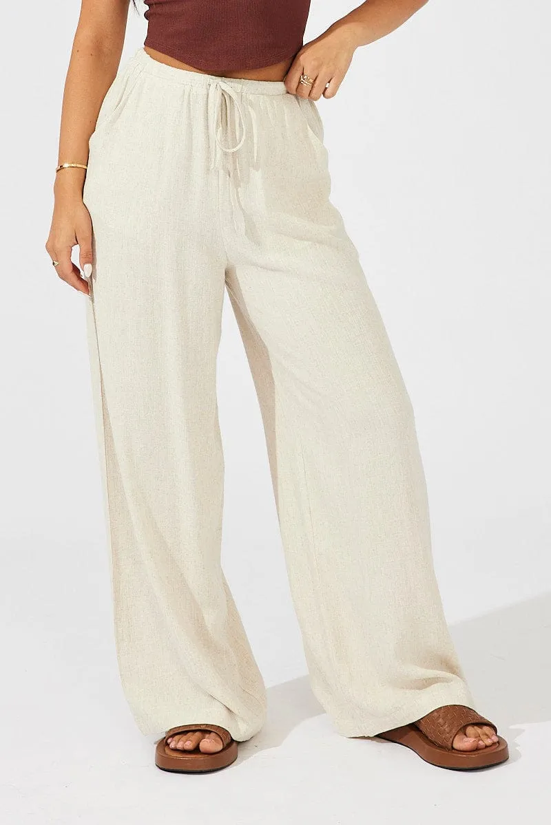 Beige Wide Leg Pants High Rise sold by Ally Fashion product image thumbnail 2