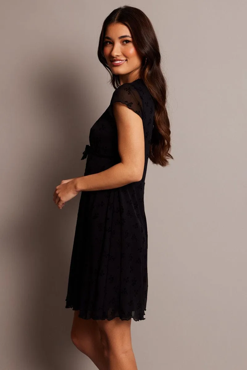 Black Ditsy Mini Dress Short Sleeve Burn out sold by Ally Fashion product image thumbnail 4