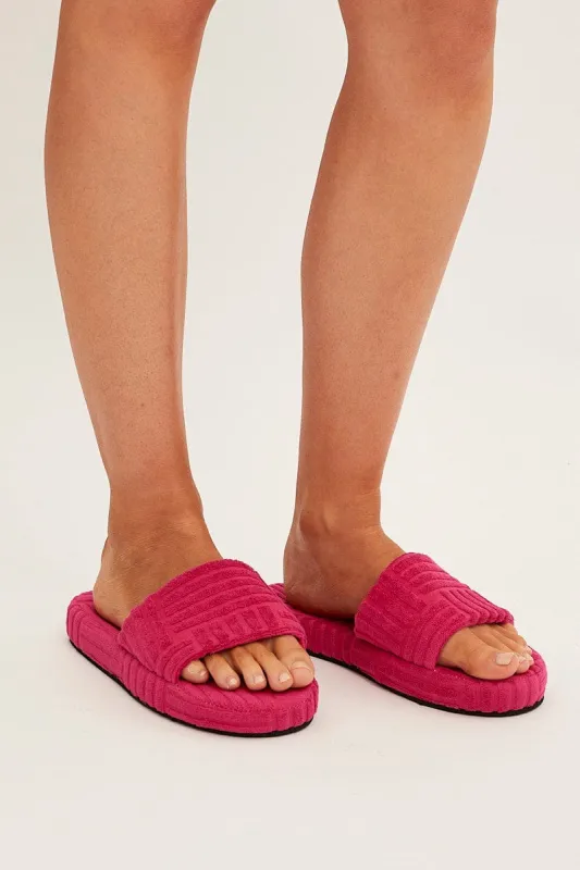 Pink Toweling Detail Slippers sold by Ally Fashion