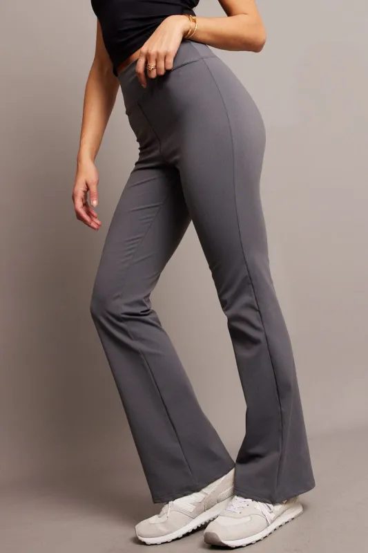 Grey Flared Leggings High Rise Pants sold by Ally Fashion