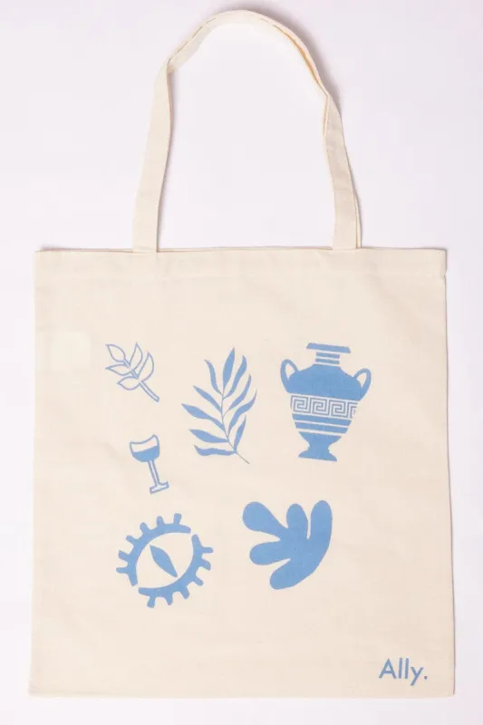 Blue Print Tote Bag Printed Grecian Motifs sold by Ally Fashion