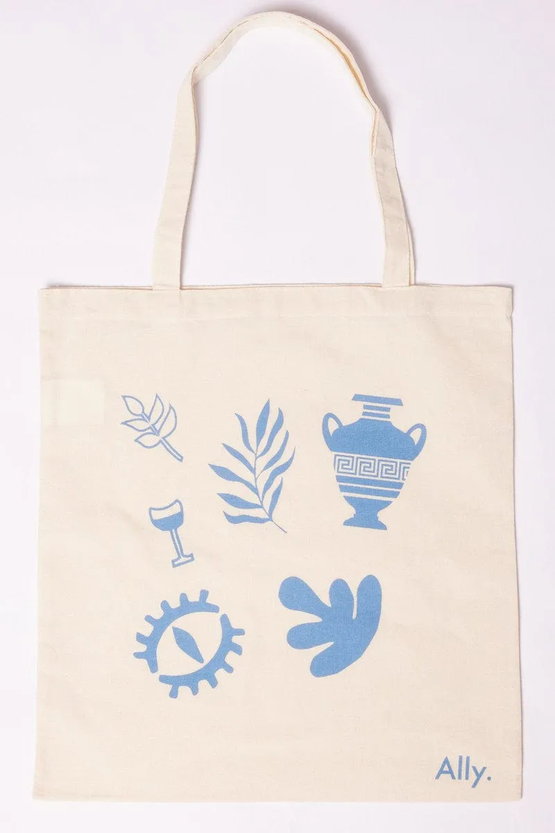 Blue Print Tote Bag Printed Grecian Motifs sold by Ally Fashion