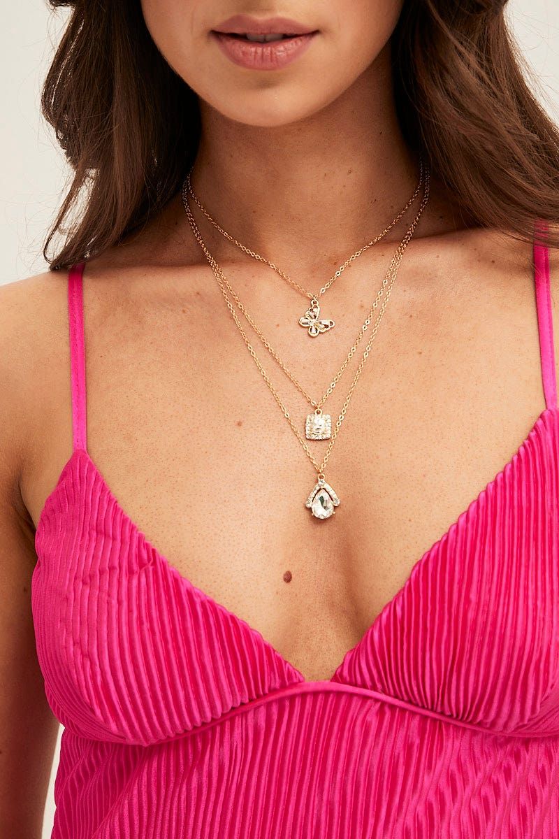 Gold Butterfly And Zircon Charm Necklace Set sold by Ally Fashion product image thumbnail 3