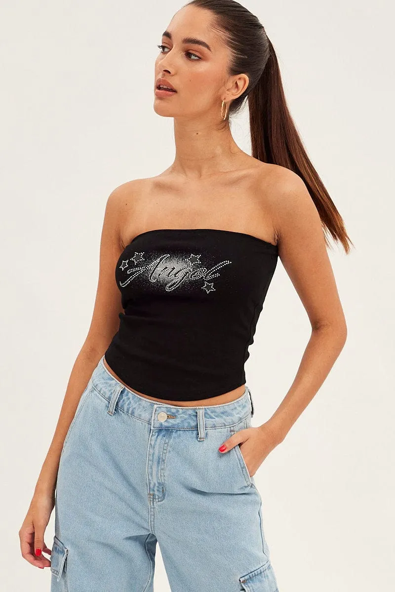 Black Bandeau Top Sleeveless Strapless Diamantes Angel sold by Ally Fashion product image thumbnail 3