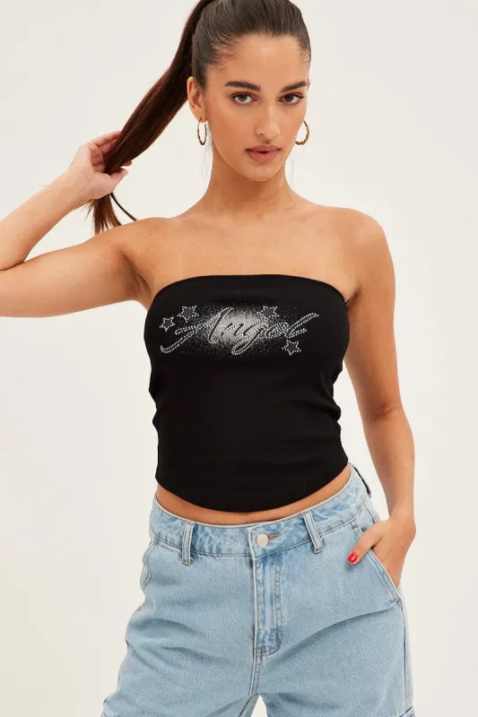 Black Bandeau Top Sleeveless Strapless Diamantes Angel sold by Ally Fashion