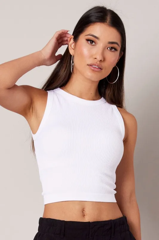 White Tank Top Crew Neck Seamless sold by Ally Fashion
