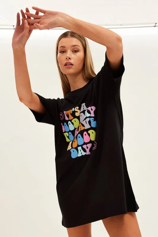 Black Short Sleeve Nightie Cotton made by Ally Fashion