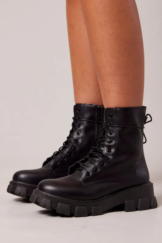 Black Chunky Lace Up Ankle Boots sold by Ally Fashion