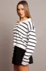 Blue Stripe Knit Top Long Sleeve Collar sold by Ally Fashion