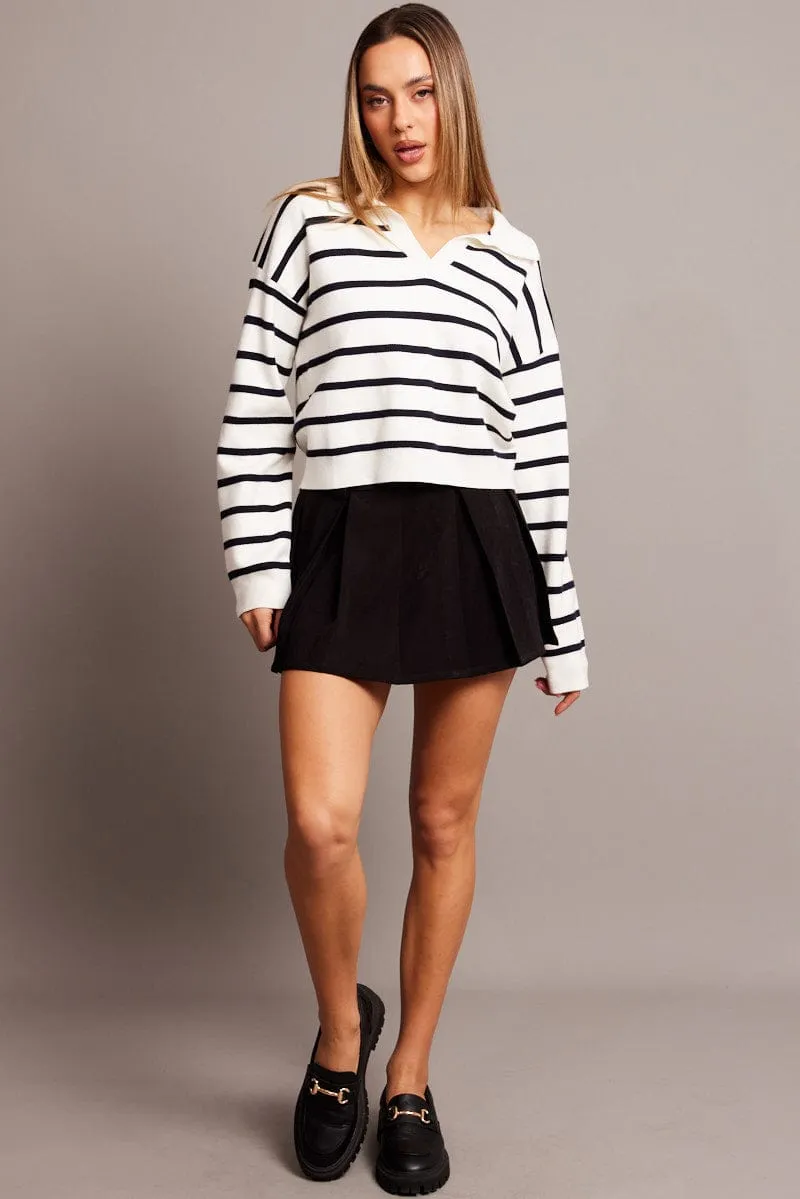 Blue Stripe Knit Top Long Sleeve Collar sold by Ally Fashion product image thumbnail 2