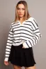 Blue Stripe Knit Top Long Sleeve Collar sold by Ally Fashion
