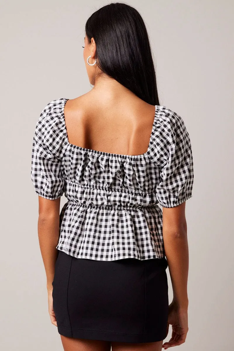 Yellow Check Ruched Peplum Top Short Sleeve sold by Ally Fashion product image thumbnail 5