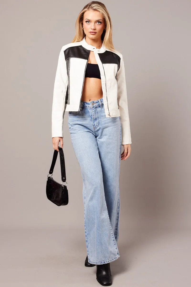 Grey Jacket Colour Block Long Sleeve Zip Faux Leather sold by Ally Fashion product image thumbnail 3