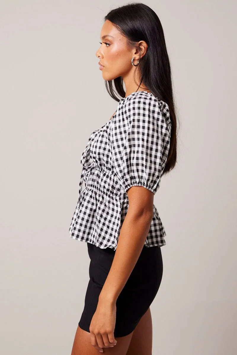 Yellow Check Ruched Peplum Top Short Sleeve sold by Ally Fashion product image thumbnail 4