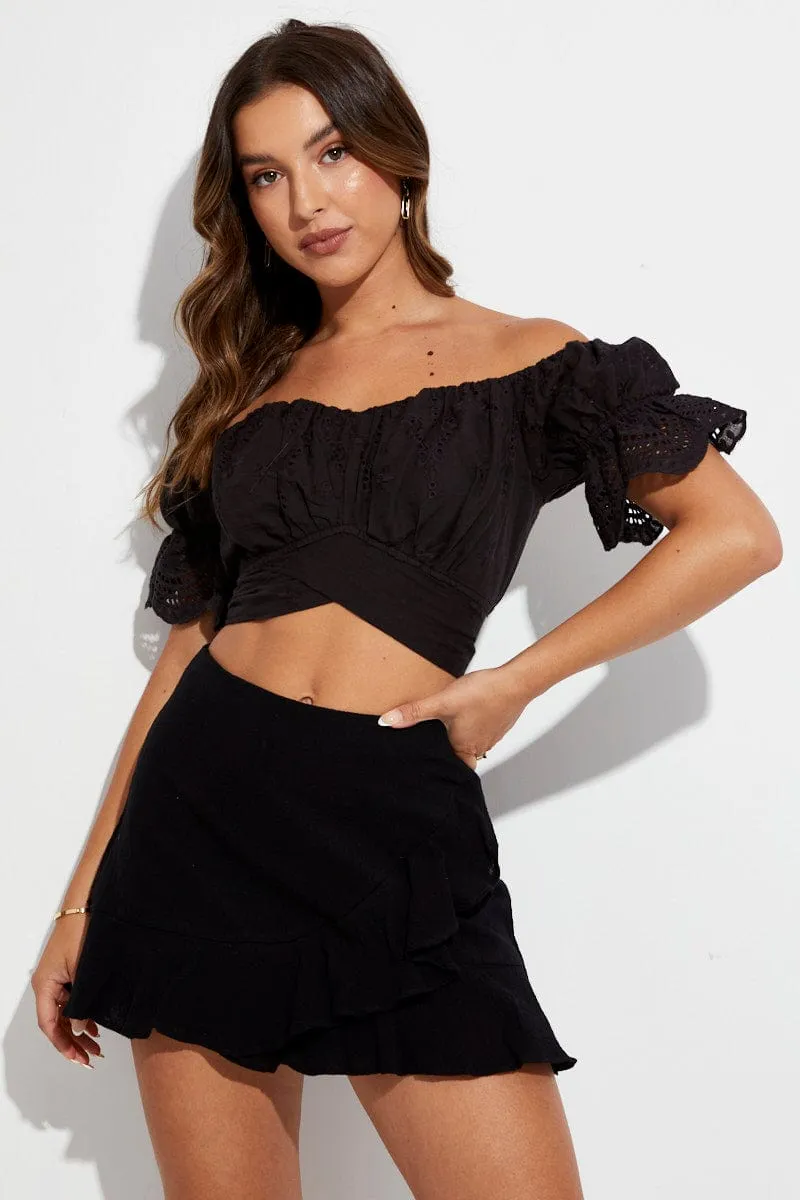 Black Crop Top Short Sleeve Tie Back Eyelet sold by Ally Fashion product image thumbnail 3