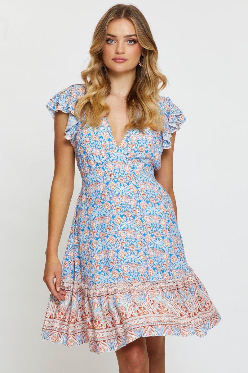 Boho Print Mini Dress Short Sleeve sold by Ally Fashion