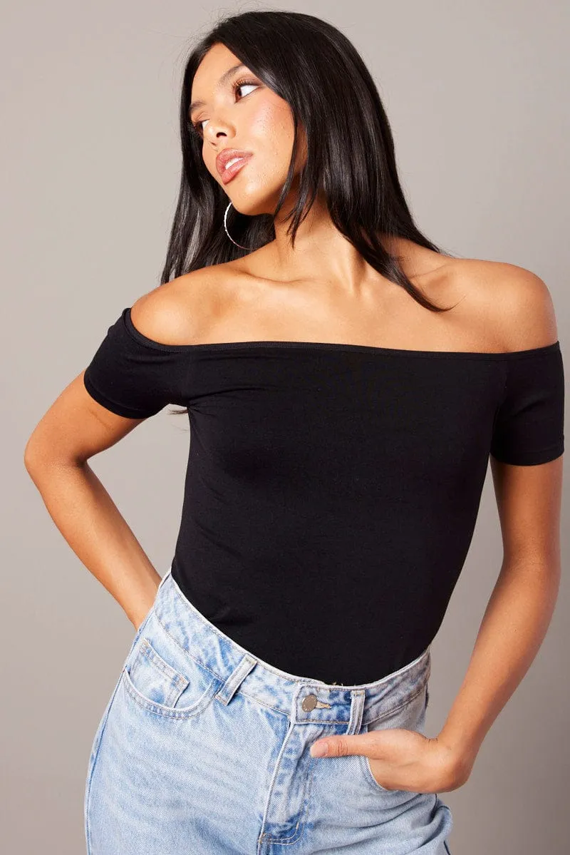 Black Off Shoulder Top Short Sleeve Seamless sold by Ally Fashion product image thumbnail 3