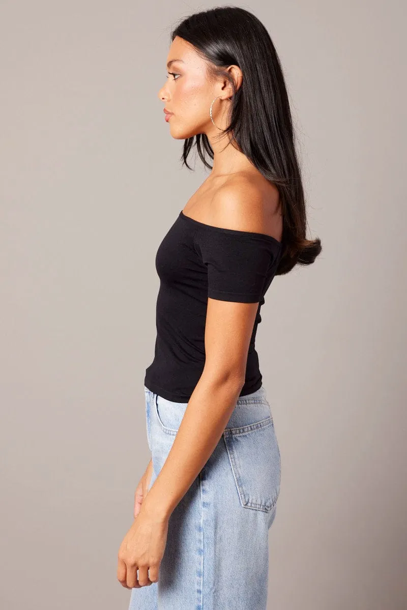 Black Off Shoulder Top Short Sleeve Seamless sold by Ally Fashion product image thumbnail 4