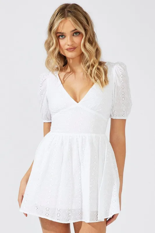 White Fit And Flare Dress Puff Sleeve Mini sold by Ally Fashion