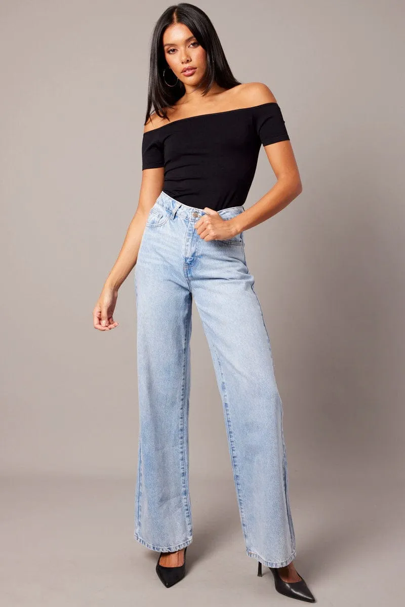 Black Off Shoulder Top Short Sleeve Seamless sold by Ally Fashion product image thumbnail 2