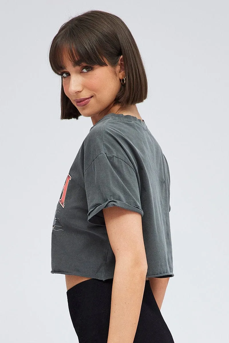 Grey Crop Tee Short Sleeve Graphic Print sold by Ally Fashion product image thumbnail 4