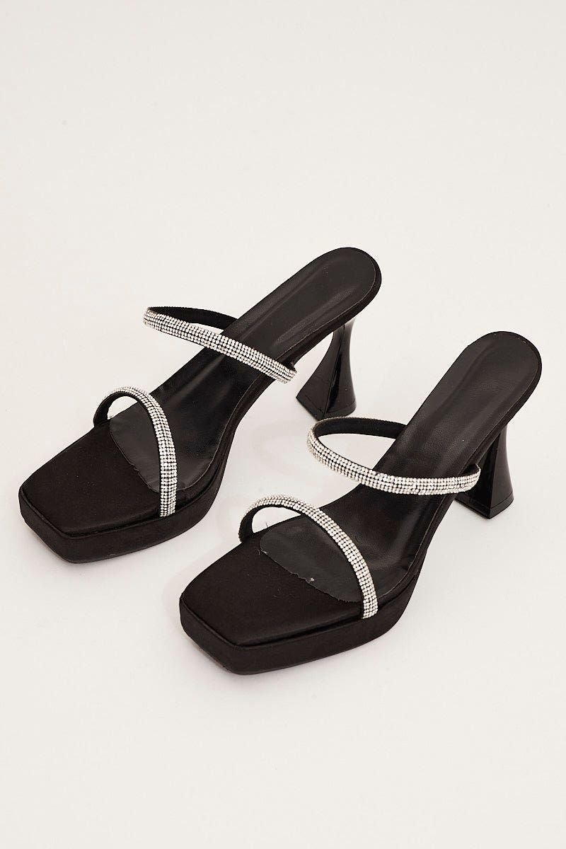 Black Rhinestone Decor Square Toe Mule Heeled Sandals sold by Ally Fashion product image thumbnail 2