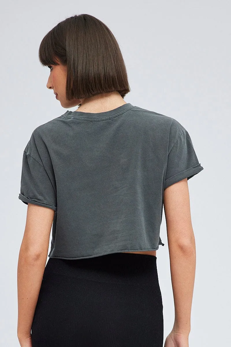 Grey Crop Tee Short Sleeve Graphic Print sold by Ally Fashion product image thumbnail 5