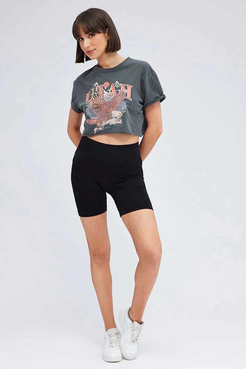 Grey Crop Tee Short Sleeve Graphic Print sold by Ally Fashion product image thumbnail 2