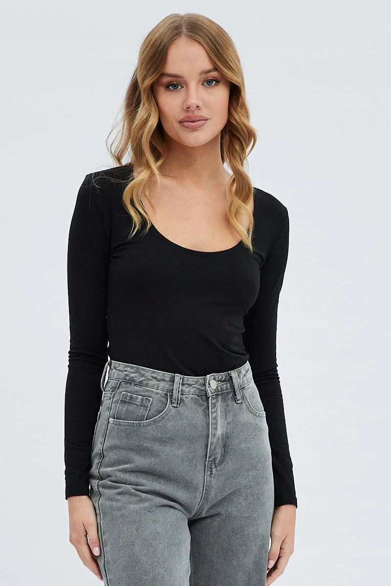 Black Top Long Sleeve Scoop Neck sold by Ally Fashion