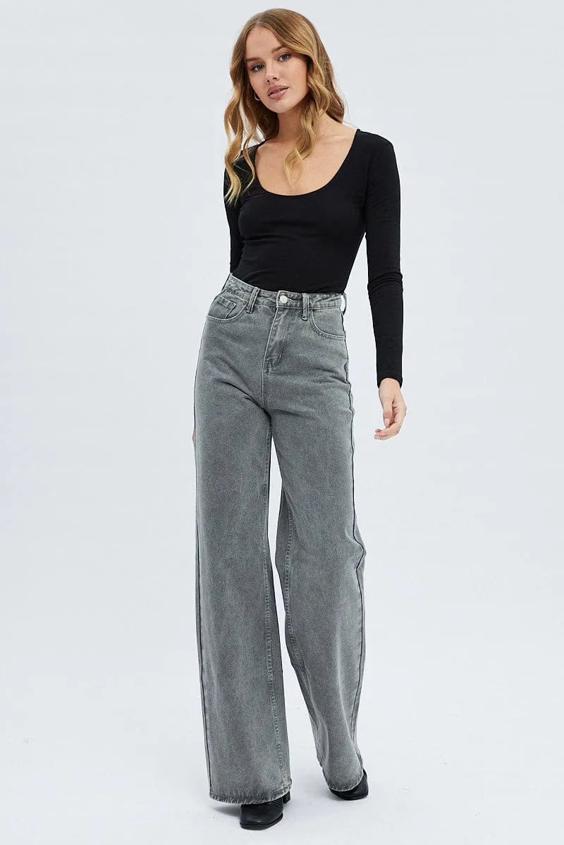 Black Top Long Sleeve Scoop Neck sold by Ally Fashion product image thumbnail 2