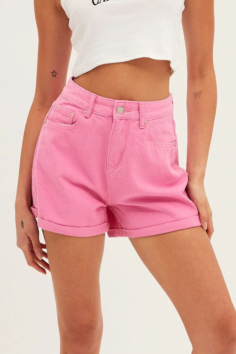 Pink Relaxed Shorts High Rise sold by Ally Fashion product image thumbnail 2