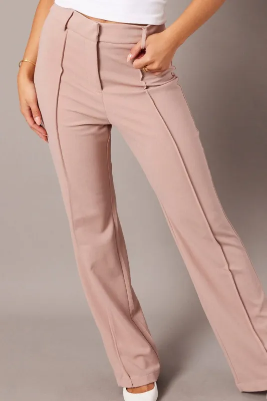 Beige Straight Fit Pants High Rise Workwear sold by Ally Fashion