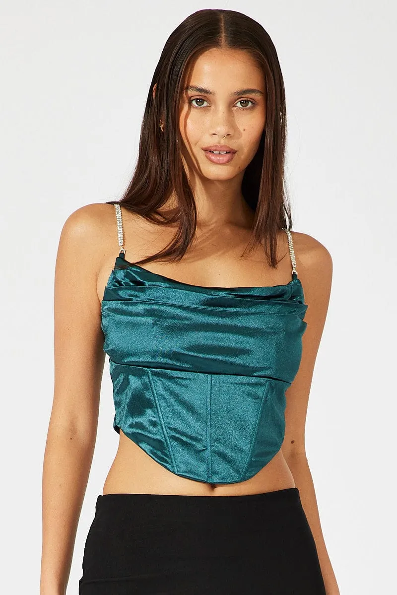 Green Satin Cami Sleeveless Strap sold by Ally Fashion product image thumbnail 3