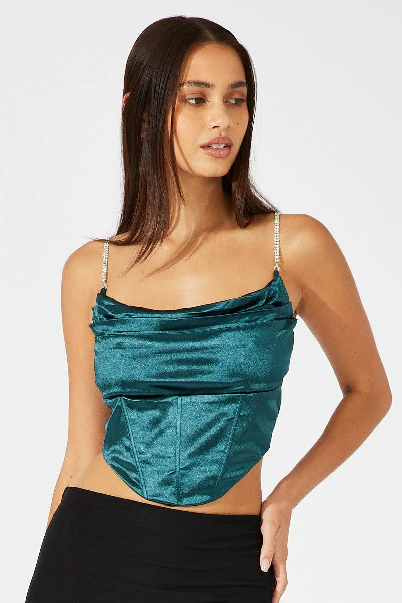 Green Satin Cami Sleeveless Strap sold by Ally Fashion