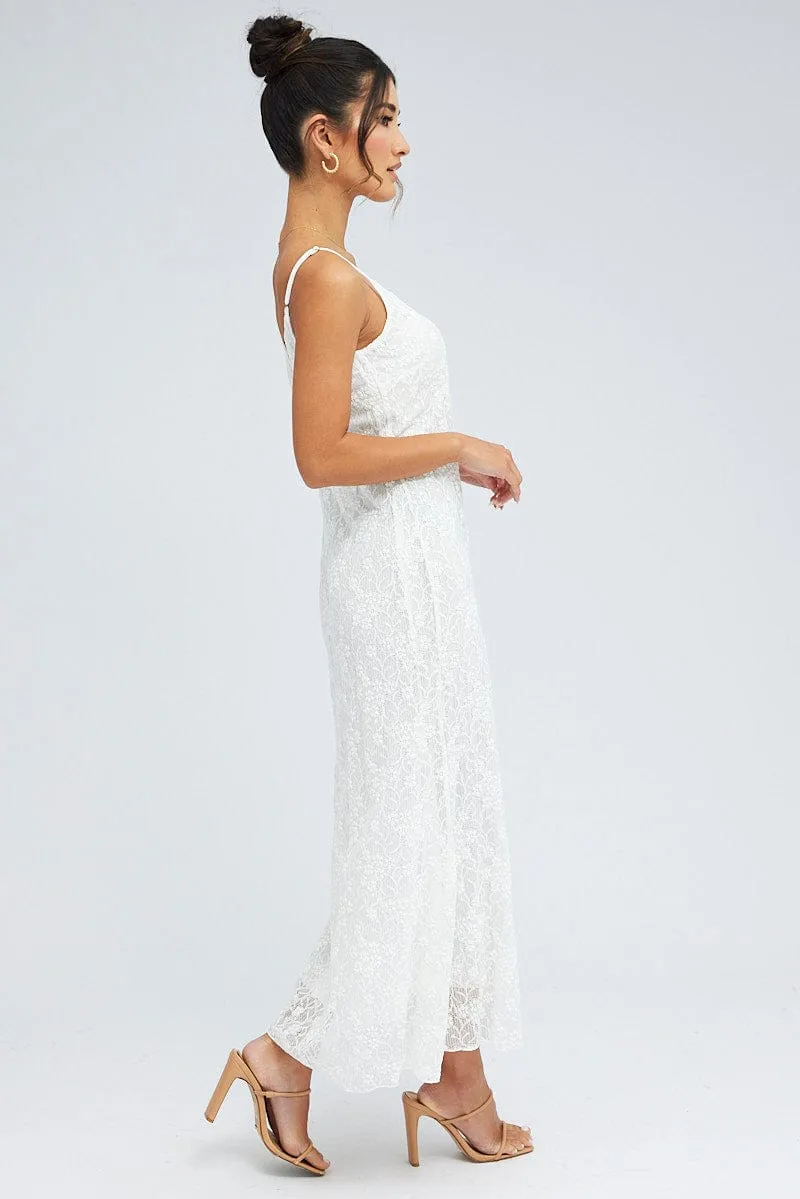 White Maxi Dress Sleeveless Scoop Neck Flare Hem Lace sold by Ally Fashion product image thumbnail 4