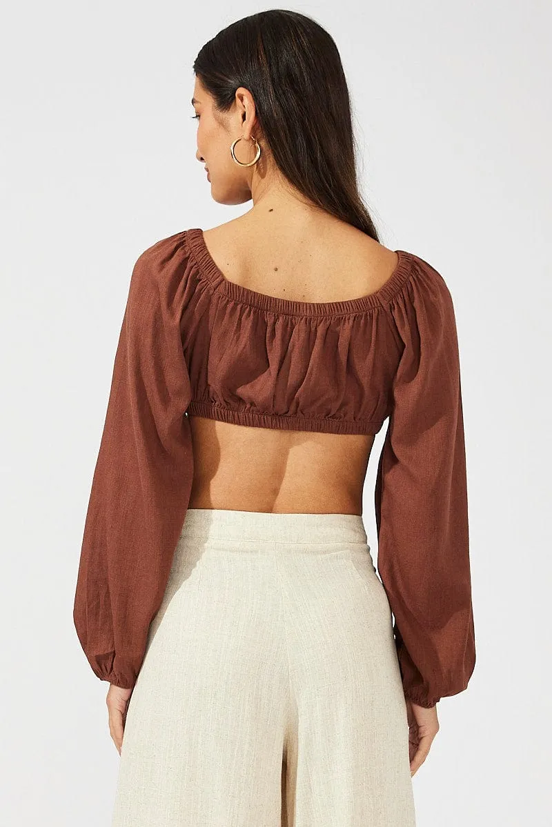 Brown Tie Crop Top Long Sleeve sold by Ally Fashion product image thumbnail 5