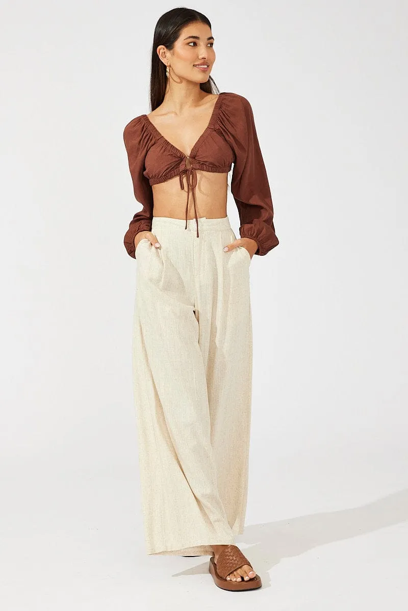 Brown Tie Crop Top Long Sleeve sold by Ally Fashion product image thumbnail 2