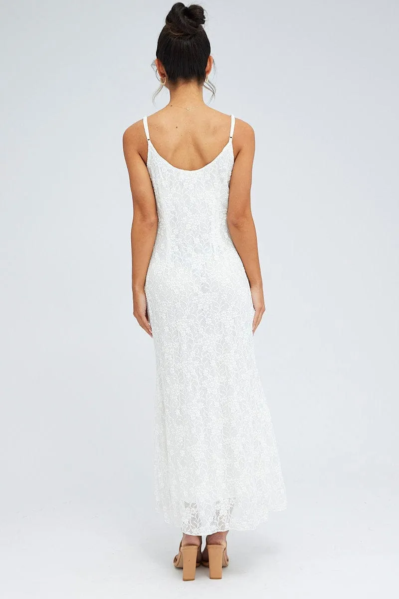 White Maxi Dress Sleeveless Scoop Neck Flare Hem Lace sold by Ally Fashion product image thumbnail 5