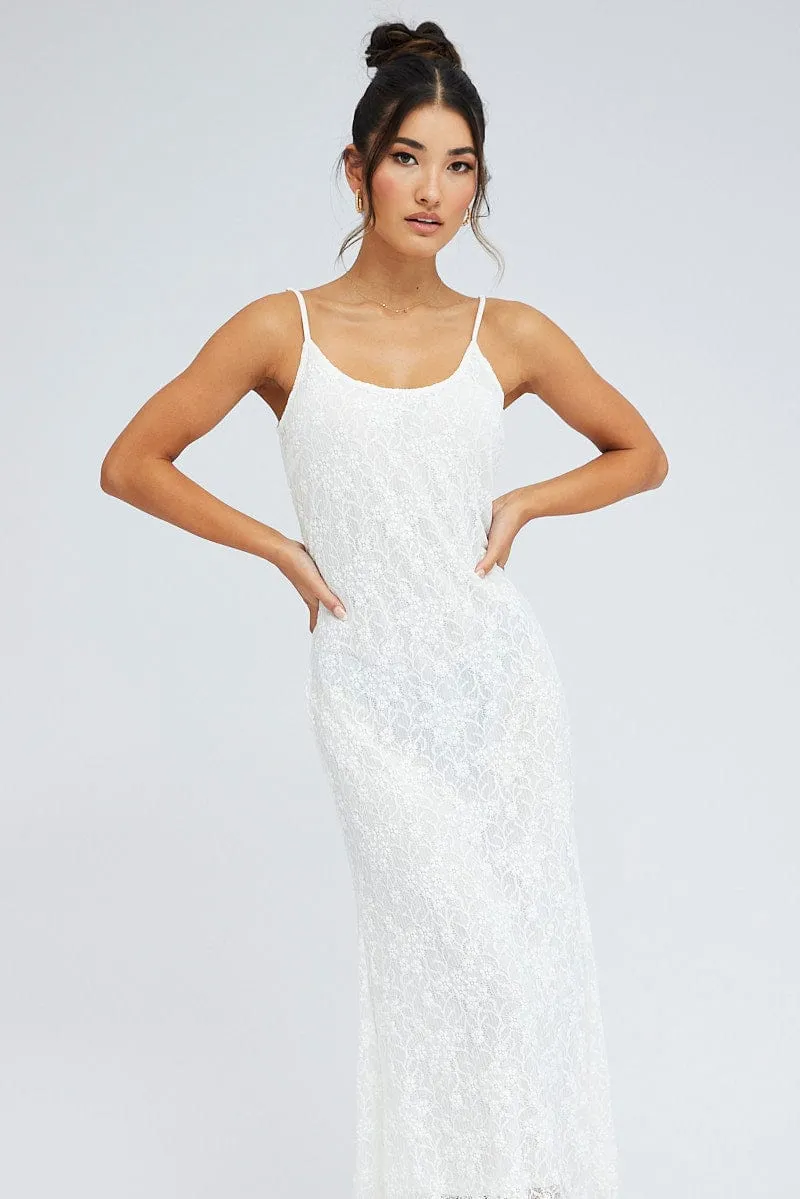 White Maxi Dress Sleeveless Scoop Neck Flare Hem Lace sold by Ally Fashion product image thumbnail 2