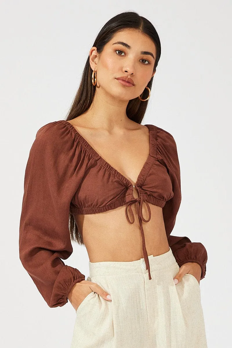 Brown Tie Crop Top Long Sleeve sold by Ally Fashion product image thumbnail 3