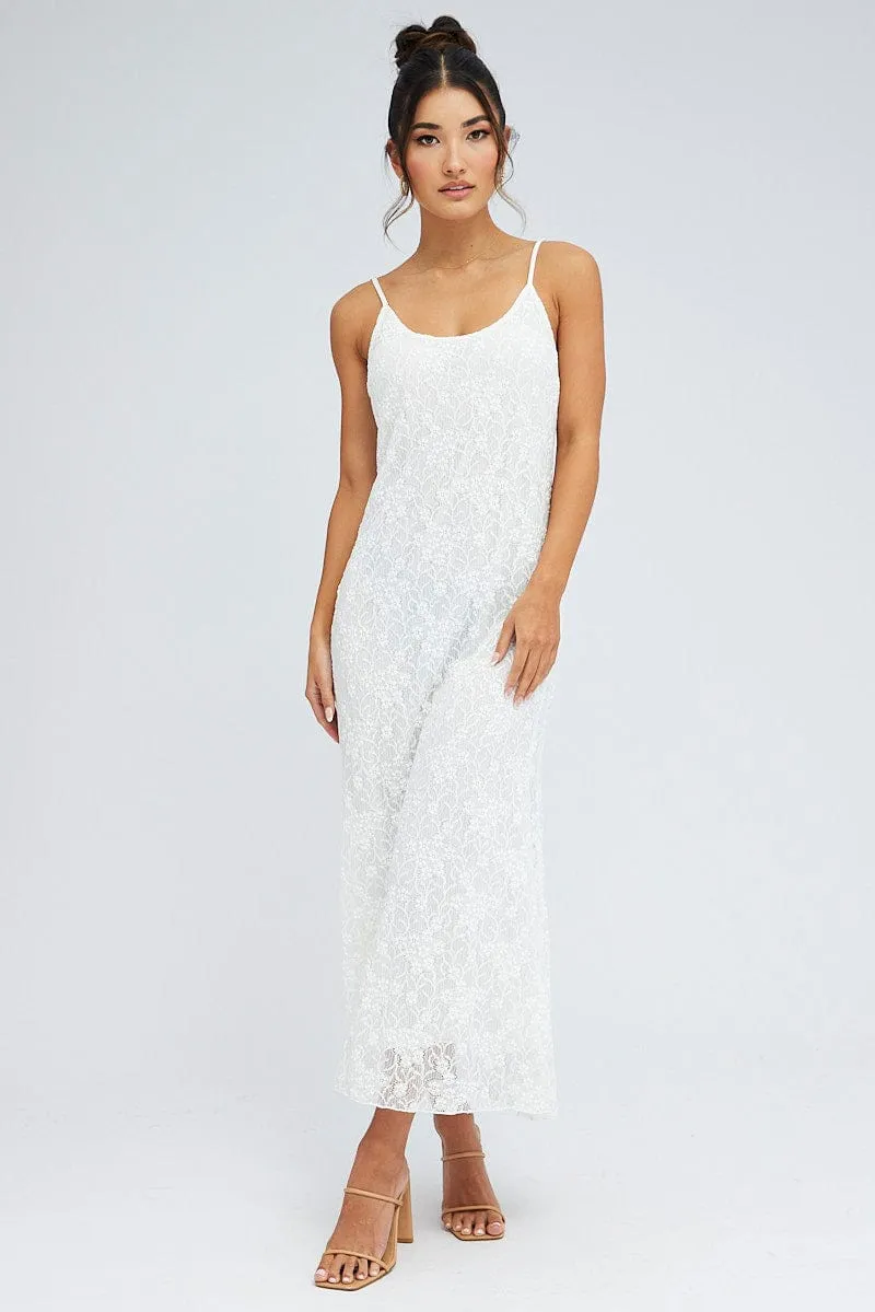 White Maxi Dress Sleeveless Scoop Neck Flare Hem Lace sold by Ally Fashion product image thumbnail 3