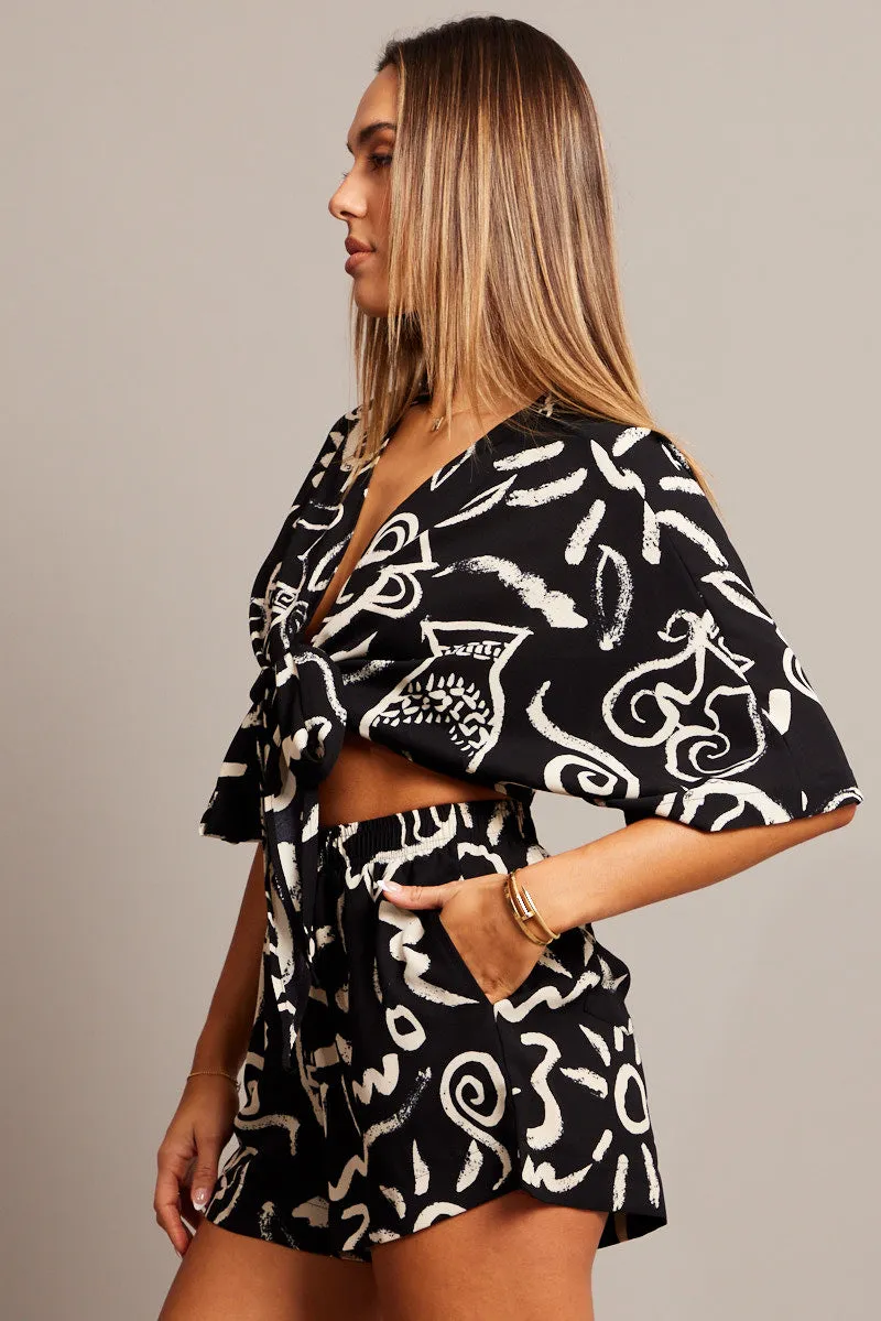 Black Abstract Tie Up Bolero Short Sleeve sold by Ally Fashion product image thumbnail 4