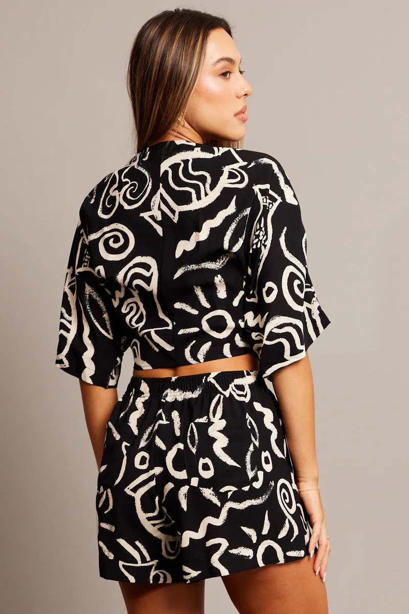 Black Abstract Tie Up Bolero Short Sleeve sold by Ally Fashion product image thumbnail 5