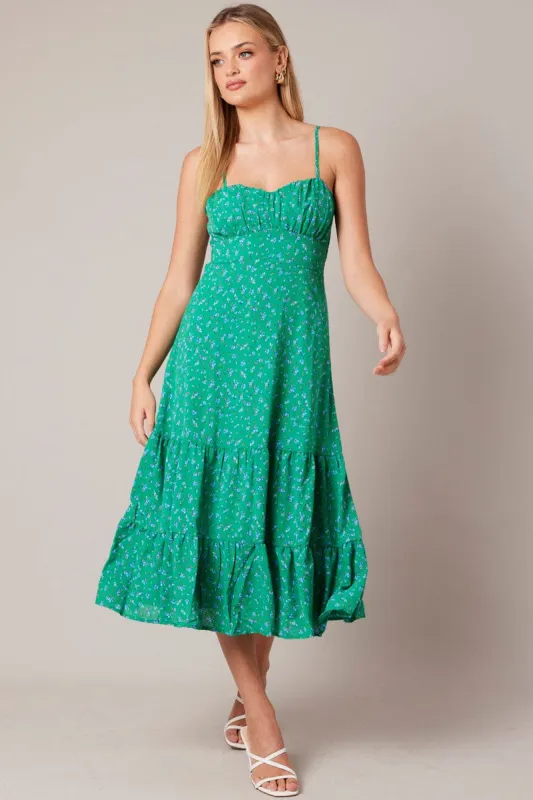 Green Floral Midi Dress Strappy sold by Ally Fashion