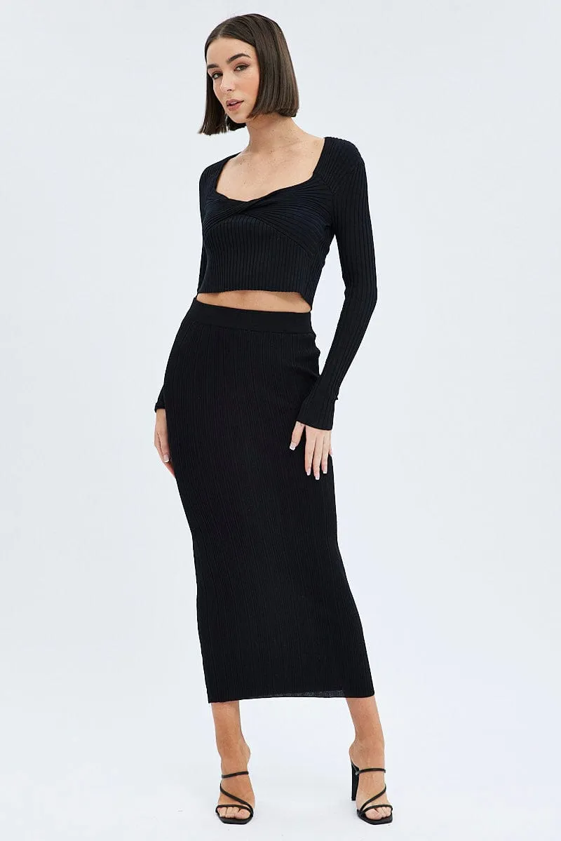Black Knit Skirt High Rise Maxi sold by Ally Fashion product image thumbnail 3
